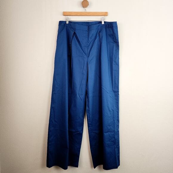 Misook Blue Pleated Wide Leg Trouser Pants | High Rise | Lightweight Knit | XL - Picture 1 of 10